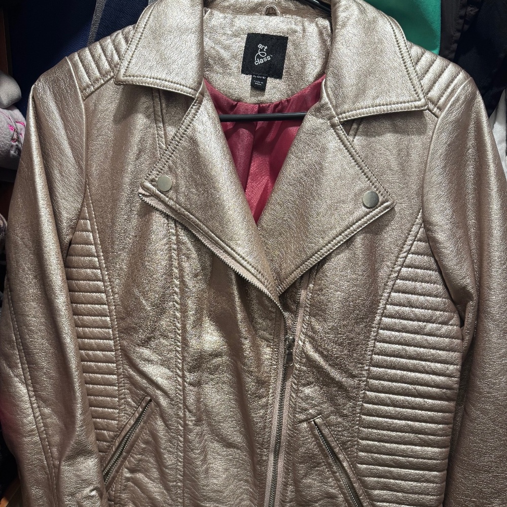 Gold lined moto jacket, woman XS, like new